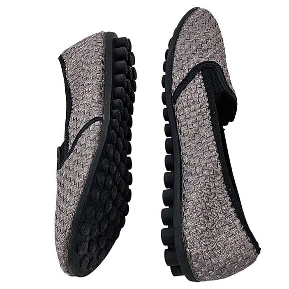 BERNIE MEV Pewter Metallic & Black Round Toe Elastic Gored Slip On Flat Size 42 - Picture 4 of 9